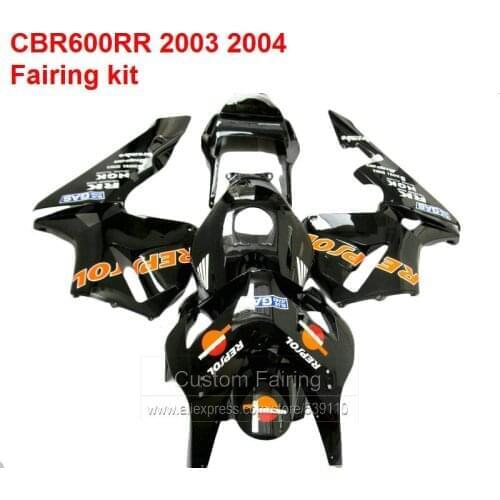Black & Orange Fairings For HONDA CBR600RR 03 04 Sticker ( INJECTION ) Fairing Kit HX18