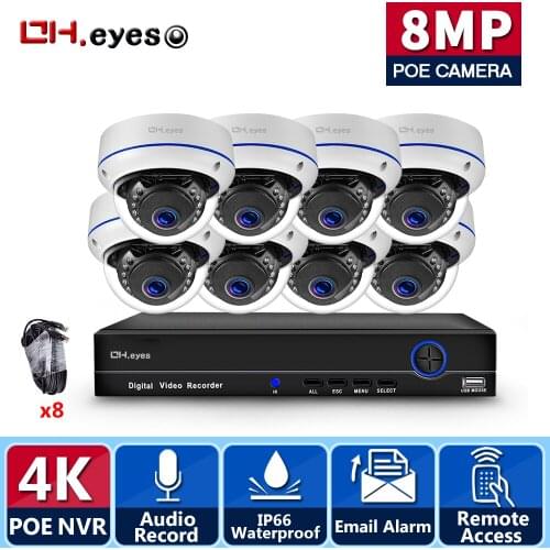 OH.eyes 8CH 4K NVR 8MP Dome POE IP Camera Home/Outdoor ONVIF H.265 Security Systems Kit CCTV Video Surveillance NVR Kits XMEYE