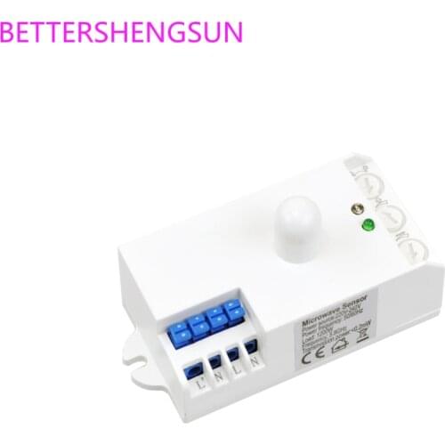 DC microwave radar sensor switch module human body induction 12V24V distance and time adjustable sensor led