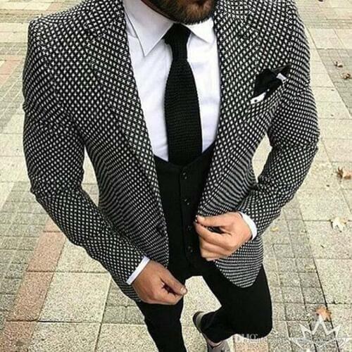 Grid Cloth Men Suits 2020 Wedding Groom Tuxedos Slim Fit Three Piece Jacket Pants Vest Notched Lapel Man Clothing Blazer 3Pieces