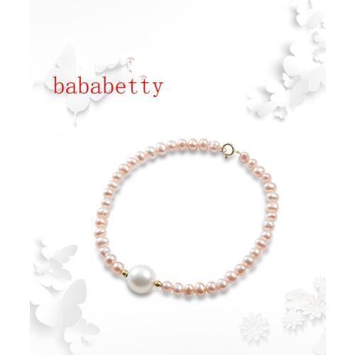 New Natural Freshwater Pearl pink 4-5MM white 9-10MM AAA Near Round Bracelet