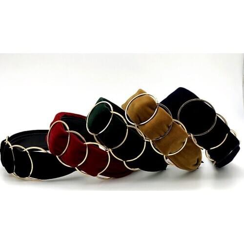 Winter Fashion Soft Velvet Headband Solid Color Hair Hoops Bezel for Women Wide Hairbands Metal Chain Hair Accessories Headwear