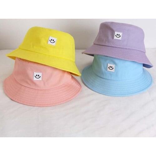 1PC Women Smile Bucket Hat Double Sided Bucket Hat Smiling Face Unisex Fashion Bob Cap Hip Hop Gorro Parent-child Summer Cap