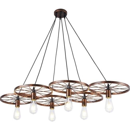 Iron wheel pendant lamp retro american vintage hanging rope light bar coffee shop restaurant french antique creative indoor lamp