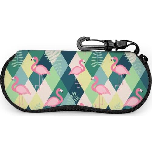 Rhombic Lattice Tropics Flamingos Portable Eyewear Cases Cover Sunglasses Case For Women Men Glasses Box Zipper Eyeglass Cases