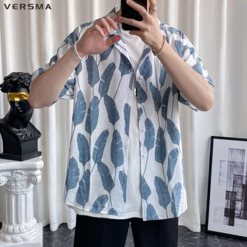 VERSMA Korean Harajuku Ulzzang Kpop Short Sleeve Shirt Men Women Blouse Summer Boys Retro Couple Hawaiian Dress Shirt Men XXXXXL