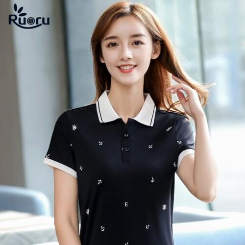 Ruoru Summer Brand Solid Polo Women Shirt Slim Short Sleeve Camisa Polo Shirt Polo Femme Women Casual Shirts Clothing Female