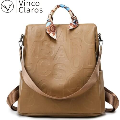 Luxury Letter Printing Anti Theft Backpack Women High Quality Leather Backpacks Travel Vintage Mochila Large Capacity Bookbag