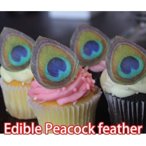 Edible Pre-Cut Peacock Feather Wafer Cupcake Toppers, Pretty Cake idea decoration,edible paper cupcake decorating tools