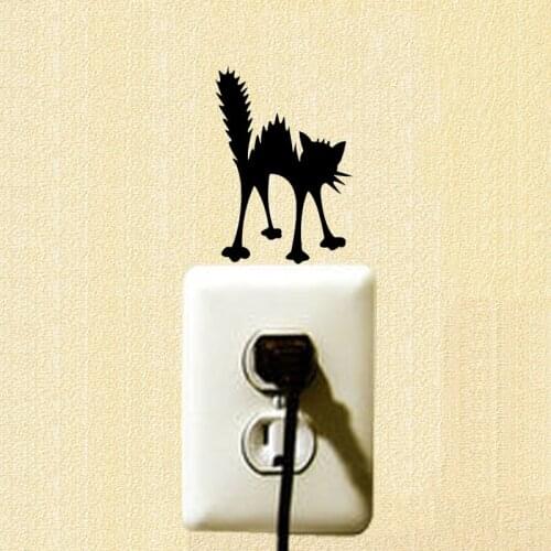 Shocked Electric Cat Switch Sticker Funny Cartoon Decorative Wall Decals 2SS0476