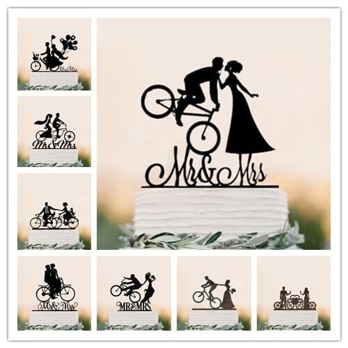 Mixed bicycle style wedding cake topper black acrylic funny style cake toppers wedding deocration cake decorating