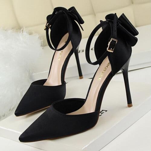 Woman Pumps Silk Butterfly-knot High Heels Women Shoes Stiletto Party Wedding Shoes Heels Pointed Toe Women Sandals Dropshipping