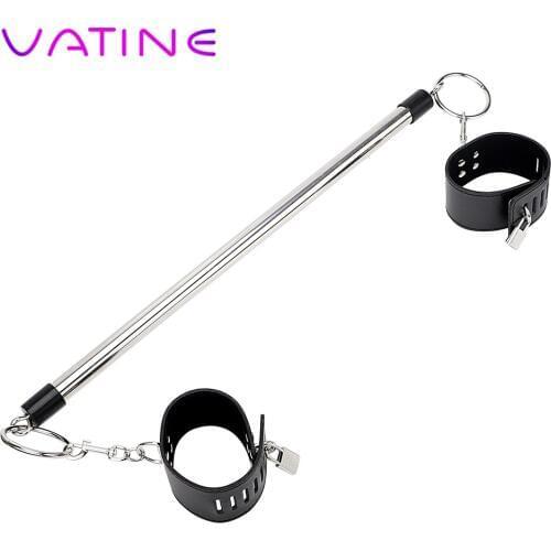 VATINE Stainless Steel Spreader Bar Restraint Bondage Leather Wrist Ankle Cuffs With Lock & Keys For Women Couples