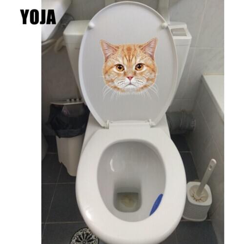 YOJA 24.4*24.2CM Cute Cat Head Decoration Maison Room Wall Decals Funny Toilet Sticker T1-0142