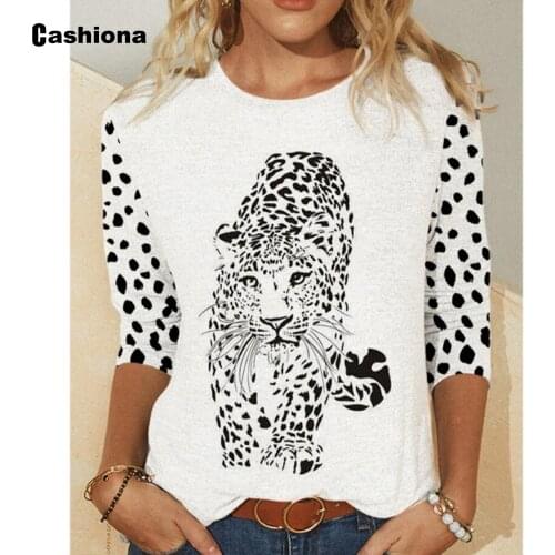 Plus size 3xl Women Elegant Leisure Casual T-shirt Animal Print Basic Tops Loose Womens Clothing 2021 Summer Tees shirt Femme