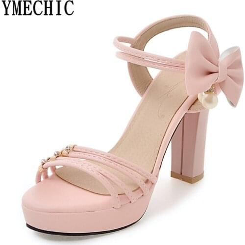 YMECHIC 2018 Young Lady Sweet Gladiator Sandals Women Lovely High Heel Platform Summer Shoes Woman Pink Purple Small Large Size