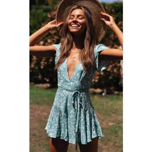 Happie Queens women floral print short sleeve beach loose Bohemian mini dress Ladies v-neck Boho sundress vestidos