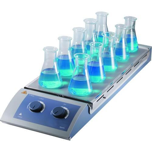 10-Position Magnetic Hotplate Stirrer, Dlab MS-H-S10, Stainless Steel Work Plate, Temperature 120C, Speed 1100rpm, Vol 0.4L*10