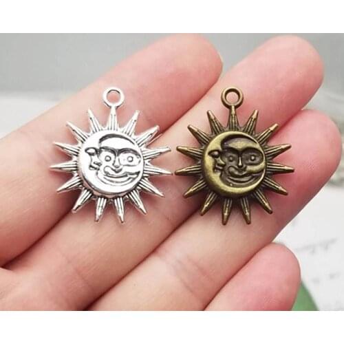10pcs/lot--25x28mm, Antique silver plated/bronze plated sun and moon charms,DIY supplies,Jewelry accessories
