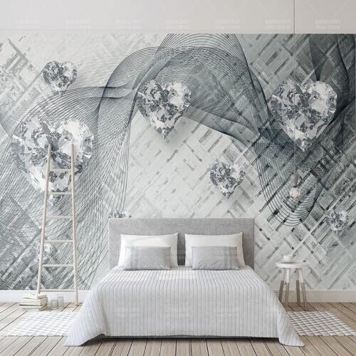 Custom 3D Photo Wallpaper 3D stereoscopic Heart-shaped Diamond Lines Wall Mural Living Room Sofa TV Background Wallpaper Fresco