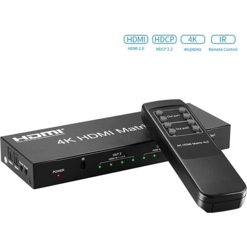 4K HDMI 2.0 Matrix 4X2 HDMI 4X2 Matrix with audio HDMI 2X2 matrix HDMI matrix Switcher Switch 4 in 2 Splitter 4K 60HZ HDCP 2.2