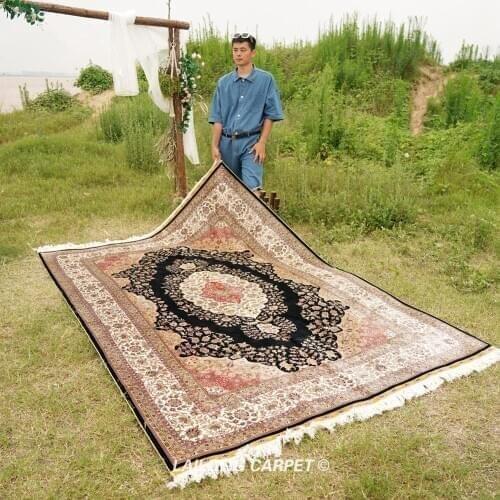 6'x9' Blue Medallion Hand Knotted Carpet Bedroom Handmade Silk on Silk Rug (ZQG404A)