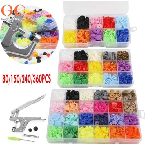 80PCS/150PCS/240PCS/360 Snap Fastener Pliers Button T5Mix Plastic Resin Buttons 12mm Press Clothing Button Sewing Tools Supplies