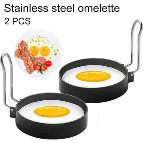 2pcs Nonstick Metal Egg Frying Rings Fried Egg Mold with Handle Round Pancake Molds Eggs Frying Mould Kitchen Tools