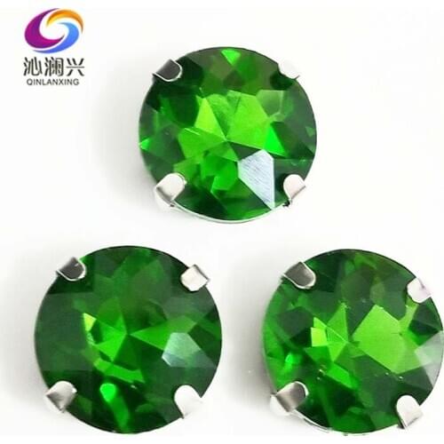 Free shipping Grass green round shape good quality Glass Crystal sew on rhinestone with holes,Diy Clothing accessories SWB17
