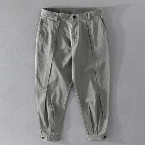 Spring and summer new brand cotton pants men ankle-length wide leg trousers for men fashion retro mens clothing spodnie
