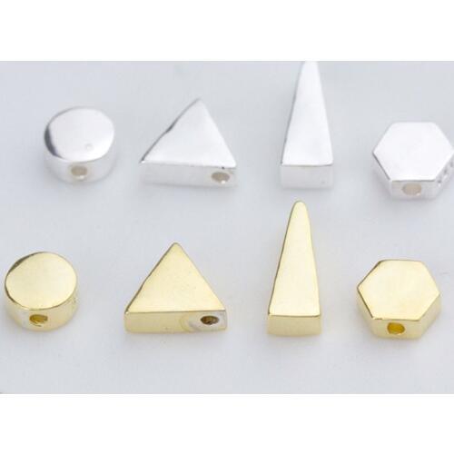 925 Sterling Silver Geometry Loose Space Beads Gold Silver Color Decorative S925 Charm Beads DIY Fine Jewelry Making Accessories
