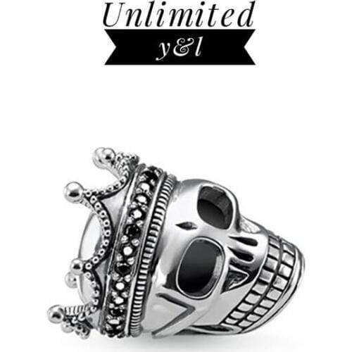 Skull King Karma Beads Black CZ 925 Sterling Silver Fashion DIY Making Skeleton Jewelry Accessories Fit Bracelets Necklaces