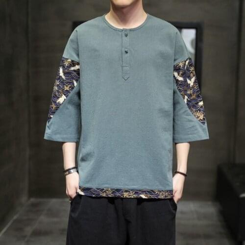 Men Solid Harajuku Summer Shirts 2021 Streetwear Linen Shirt Mens Fashions Male Patchwork Vintage White Shirts Male Blouse 30452