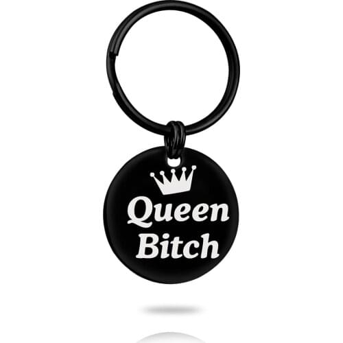 ELANUOYY Queen Her King Keychain Couple Love Black Humor Stainless Steel Letter Personalize For Women Gift