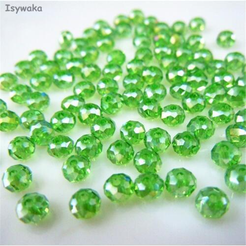 Isywaka Deep Green AB Color 3*4mm 145pcs Rondelle Austria faceted Crystal Glass Beads Loose Spacer Round Bead for Jewelry Making
