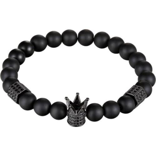 8mm crown elastic gold silver copper cz zircon cubic zirconia beads bohemian Yoga Bracelet agate Onyx Stone Bangles rtg23