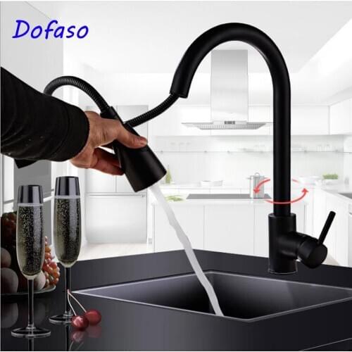 Dofaso Kitchen faucet Swivel rotate Black Painted Pull Out Down Saver Mixer Tap Dual Sprayer Nozzle Water faucets