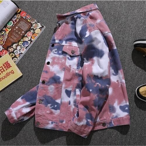 Hip Hop Streetwear Spring Autumn New Mens Loose Denim Jacket Youth Casual Korean Style Slim Tops Tie Dye Cowboy Overcoat M-4XL