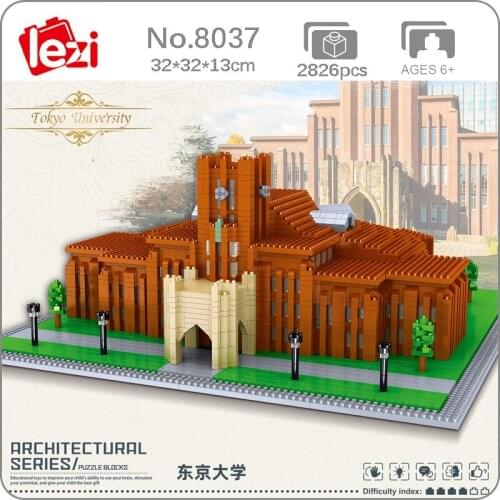 Lezi 8037 World Architecture Japan Tokyo University School 3D DIY Mini Diamond Blocks Bricks Building Toy for Children no Box