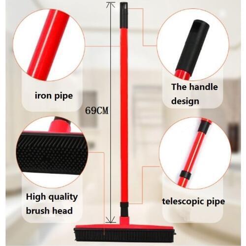 Rubber Besom Multifunctional Telescopic Broom Cleaner Pet Hair Removal Brush Home Floor Dust Mop & Carpet Sweeper