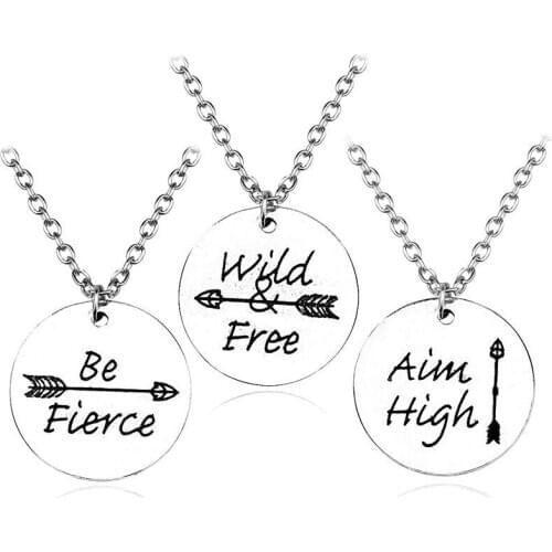 Fashion Alloy Silver Color Round Pendant Wild Free Inspirational Letter Necklace Gifts Choker For Women Girls Gift Necklace