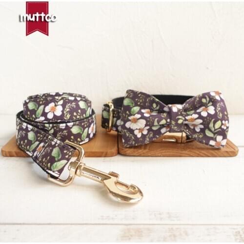 MUTTCO retailing handmade stubborn dog collar with small flowers THE CHRYSANTHEMUM dog collars with bow tie 5 sizes UDC044J