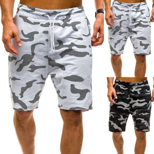 Men Sports Short Pants Camo Running Shorts Camouflage Print Sweat Shorts Men Zipper Pockets Drawstring Cargo Shorts Streetwear
