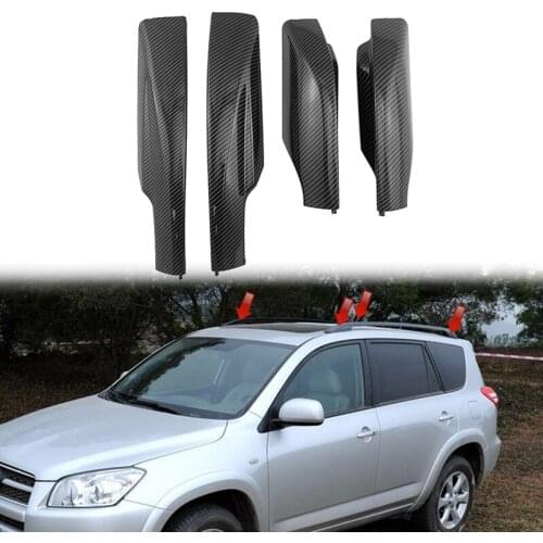 NEW-4PCS Carbon Fiber ABS Car Roof Luggage Rack Rail End Cover Shell Protector Fit for Toyota RAV4 2006-2012
