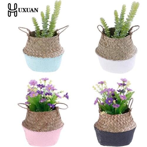 New Flower Pot Storage Basket Rattan Straw Basket Seagrasss Wicker Folding Laundry Flower Vase Garden Hanging Basket Wedding Hot
