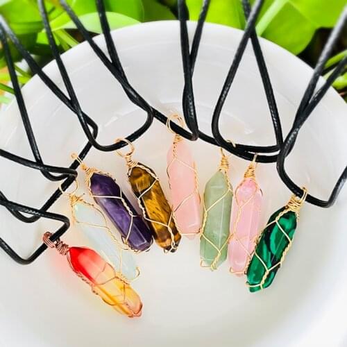 2021 Fashion New Natural Stone Geometric Stainless Steel Pendant Leather Rope Necklace Trend Simple Couple Jewelry Gifts