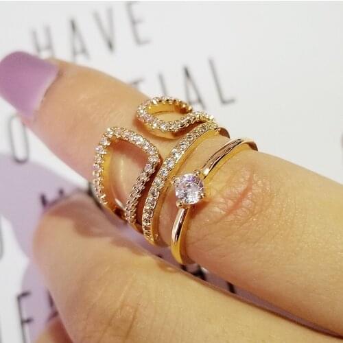 2021 new arrival gold silver color 3 pieces stacked stack wedding engagement ring sets for women fashion band R5681