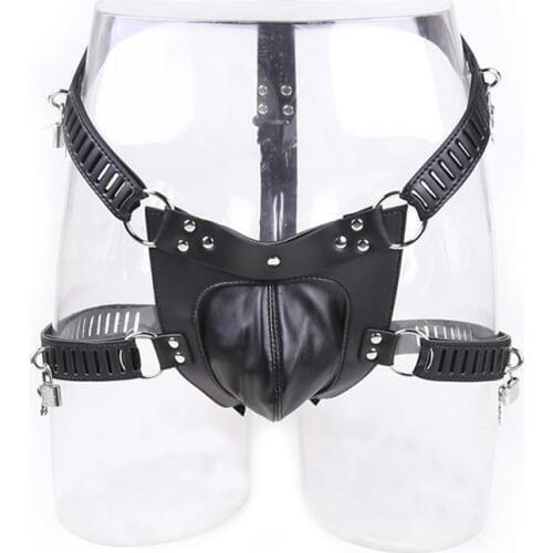 Couples Toys Locked Leather Pants Chastity Pants Sex Products Bonded Black Mens