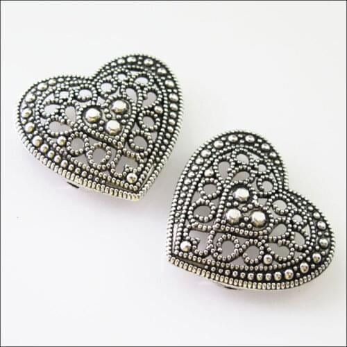 Fashion 10Pcs Tibetan Silver 2-2 Hole Heart Spacer Bar Beads Connectors Charms 23x25mm