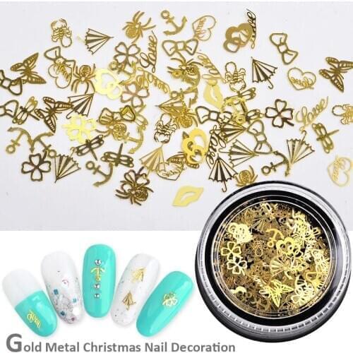 Hollow Metal Frame Mixed Nail Art Decorations Snowflake Bell Star Gold Rivet Nail Stickers Manicure Christmas Nail Slider DIY
